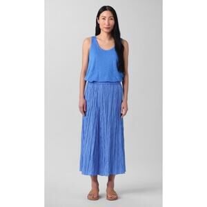 Eileen Fisher Womens Midi Skirt 100% Silk Crushed Blue Lagenlook Classic Chic